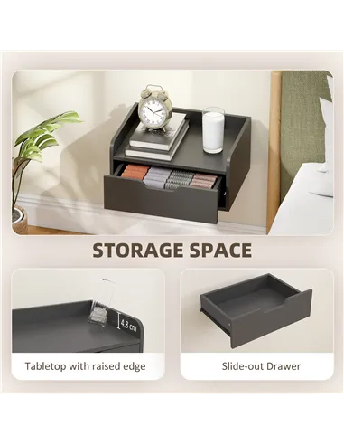 HOMCOM Floating Nightstands Set of 2, Wall Mounted Bedside Table with Drawer for Bedroom, Black