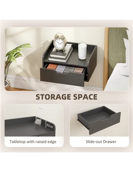 HOMCOM Floating Nightstands Set of 2, Wall Mounted Bedside Table with Drawer for Bedroom, Black