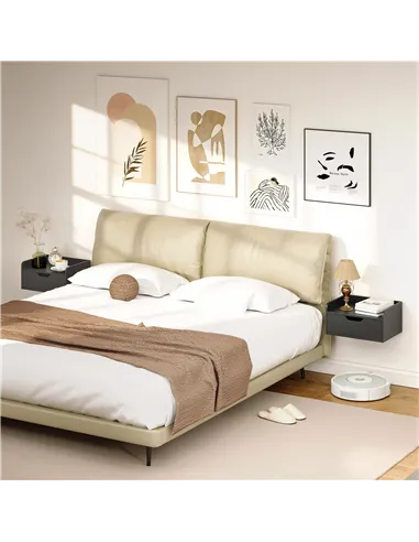 HOMCOM Floating Nightstands Set of 2, Wall Mounted Bedside Table with Drawer for Bedroom, Black