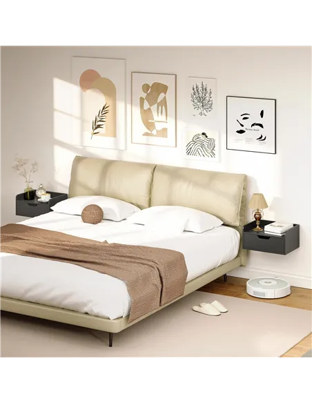 HOMCOM Floating Nightstands Set of 2, Wall Mounted Bedside Table with Drawer for Bedroom, Black