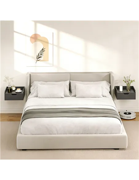 HOMCOM Floating Nightstands Set of 2, Wall Mounted Bedside Table with Drawer for Bedroom, Black