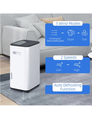 HOMCOM 6000mL Portable Dehumidifier with 24H Timer, 3 Dehumidifying Modes, 20L/Day, for Home Laundry Basement