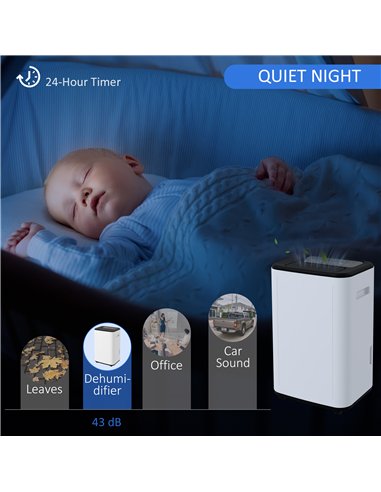 HOMCOM 6000mL Portable Dehumidifier with 24H Timer, 3 Dehumidifying Modes, 20L/Day, for Home Laundry Basement