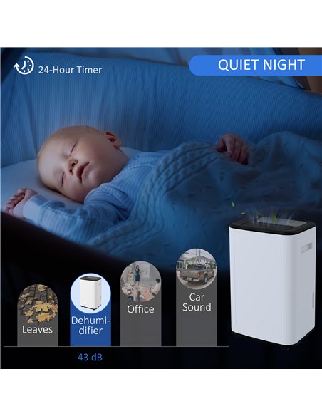 HOMCOM 6000mL Portable Dehumidifier with 24H Timer, 3 Dehumidifying Modes, 20L/Day, for Home Laundry Basement