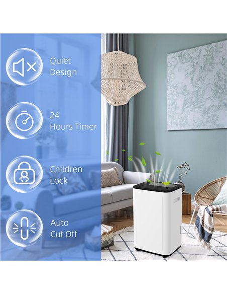 HOMCOM 6000mL Portable Dehumidifier with 24H Timer, 3 Dehumidifying Modes, 20L/Day, for Home Laundry Basement