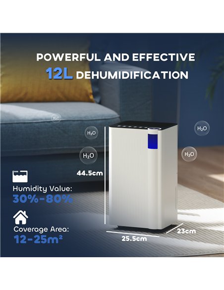 HOMCOM 12L/Day Dehumidifier, with Filter - White