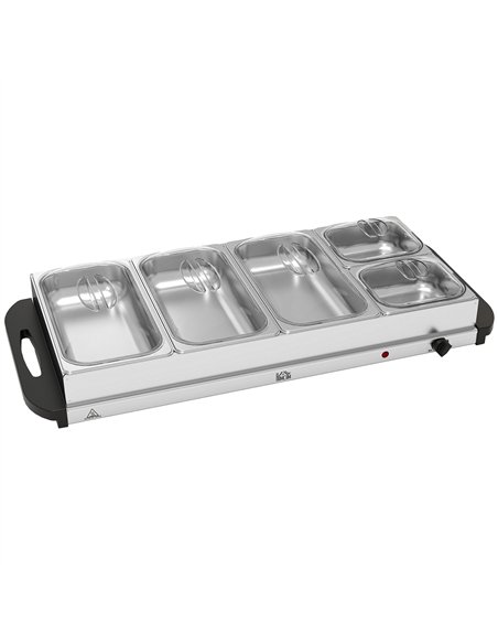 HOMCOM 5 Tray Electric Food Warmer Buffet Server with Warming Plate, Cool Touch Handles, Adjustable Temperature, 300W, 3 x 2.4L 