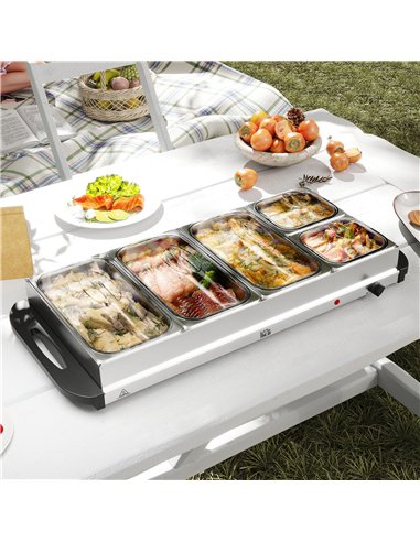 HOMCOM 5 Tray Electric Food Warmer Buffet Server with Warming Plate, Cool Touch Handles, Adjustable Temperature, 300W, 3 x 2.4L 