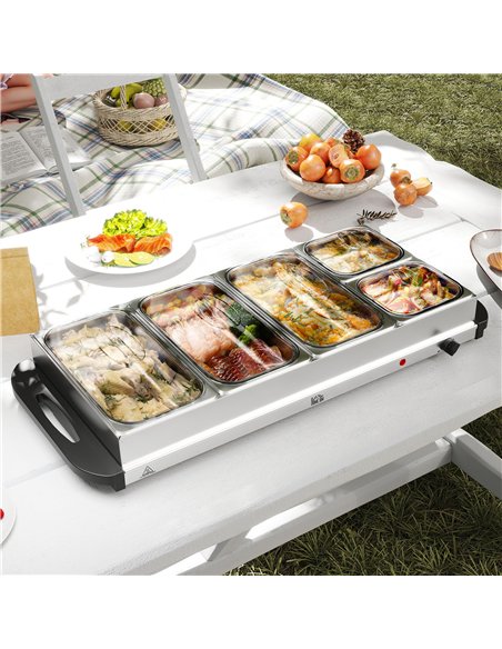HOMCOM 5 Tray Electric Food Warmer Buffet Server with Warming Plate, Cool Touch Handles, Adjustable Temperature, 300W, 3 x 2.4L 
