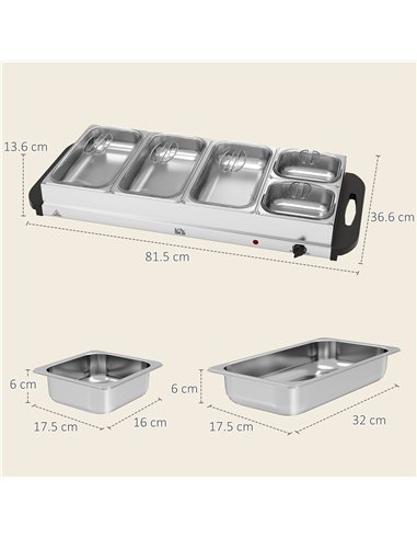 HOMCOM 5 Tray Electric Food Warmer Buffet Server with Warming Plate, Cool Touch Handles, Adjustable Temperature, 300W, 3 x 2.4L 