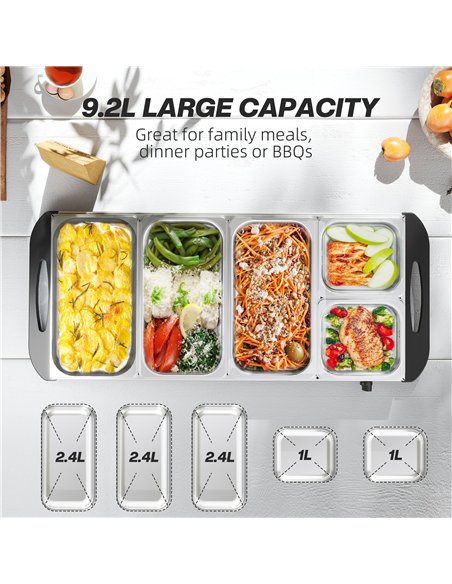 HOMCOM 5 Tray Electric Food Warmer Buffet Server with Warming Plate, Cool Touch Handles, Adjustable Temperature, 300W, 3 x 2.4L 