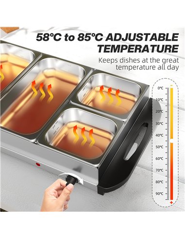 HOMCOM 5 Tray Electric Food Warmer Buffet Server with Warming Plate, Cool Touch Handles, Adjustable Temperature, 300W, 3 x 2.4L 
