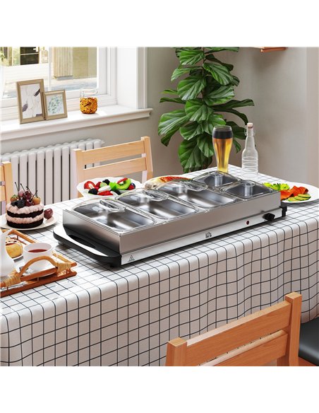HOMCOM 5 Tray Electric Food Warmer Buffet Server with Warming Plate, Cool Touch Handles, Adjustable Temperature, 300W, 3 x 2.4L 