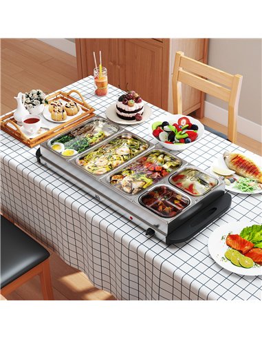 HOMCOM 5 Tray Electric Food Warmer Buffet Server with Warming Plate, Cool Touch Handles, Adjustable Temperature, 300W, 3 x 2.4L 