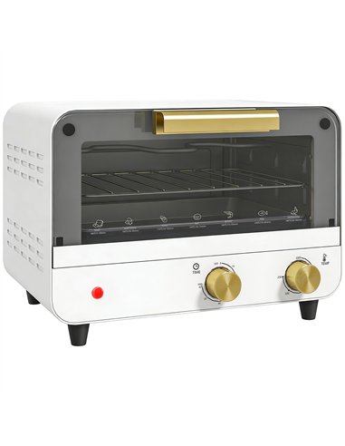 HOMCOM Small Toaster Oven, 12L Multifunction Mini Countertop Oven with Glass Door, Adjustable Temperature and Timer, White