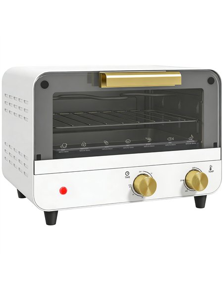 HOMCOM Small Toaster Oven, 12L Multifunction Mini Countertop Oven with Glass Door, Adjustable Temperature and Timer, White