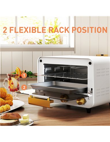 HOMCOM Small Toaster Oven, 12L Multifunction Mini Countertop Oven with Glass Door, Adjustable Temperature and Timer, White