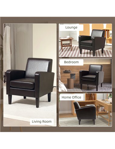 HOMCOM Faux Leather Simple Armchair - Brown