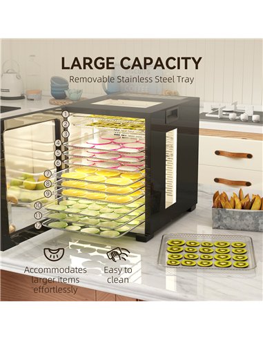 HOMCOM 12-Tray 40-70℃ Food Dehydrator - Black