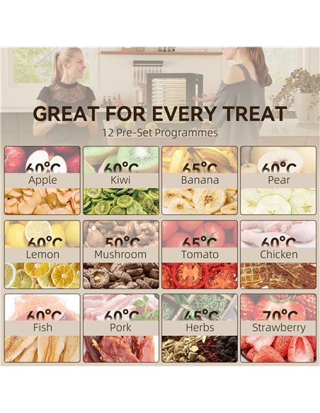 HOMCOM 12-Tray 40-70℃ Food Dehydrator - Black