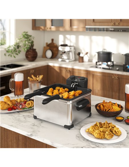 HOMCOM 5 Litre Deep Fat Fryer Stainless Steel with Adjustable Temperature, 60min Timer, Removable Oil Basket, Viewing Window and