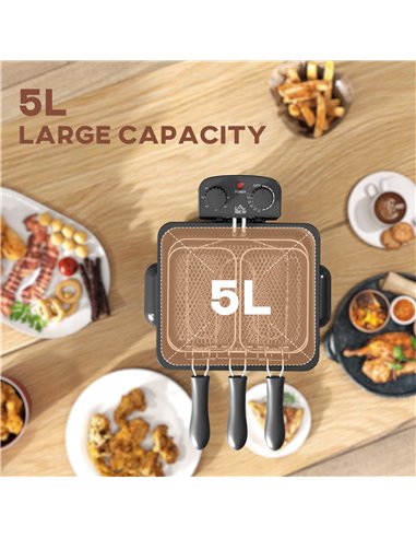 HOMCOM 5 Litre Deep Fat Fryer Stainless Steel with Adjustable Temperature, 60min Timer, Removable Oil Basket, Viewing Window and