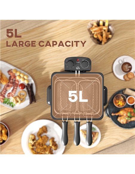 HOMCOM 5 Litre Deep Fat Fryer Stainless Steel with Adjustable Temperature, 60min Timer, Removable Oil Basket, Viewing Window and