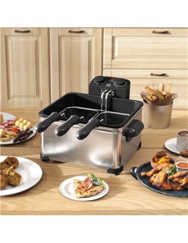 HOMCOM 5 Litre Deep Fat Fryer Stainless Steel with Adjustable Temperature, 60min Timer, Removable Oil Basket, Viewing Window and