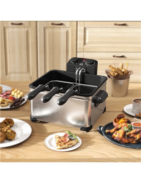 HOMCOM 5 Litre Deep Fat Fryer Stainless Steel with Adjustable Temperature, 60min Timer, Removable Oil Basket, Viewing Window and