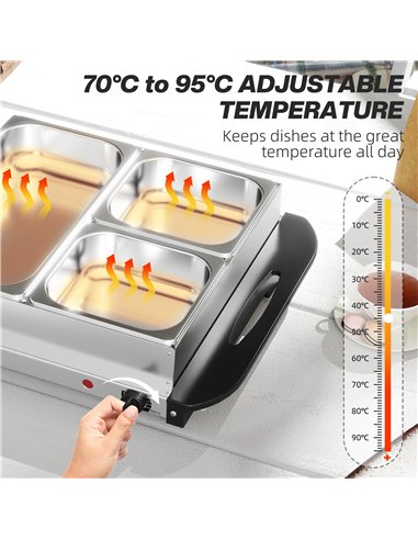 HOMCOM 4.5L Stainless Steel Electric Buffet Server, with 3x Trays and Lids, Set of 2