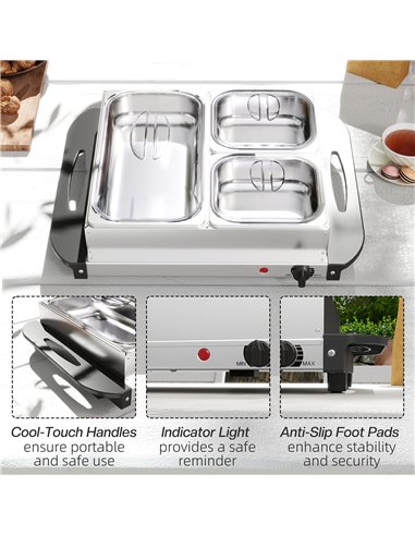 HOMCOM 4.5L Stainless Steel Electric Buffet Server, with 3x Trays and Lids, Set of 2