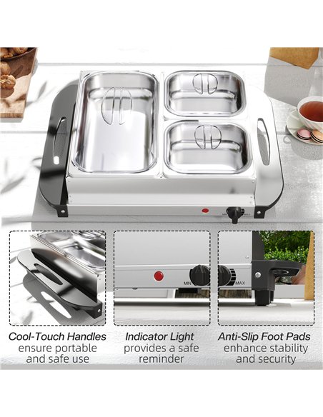 HOMCOM 4.5L Stainless Steel Electric Buffet Server, with 3x Trays and Lids, Set of 2