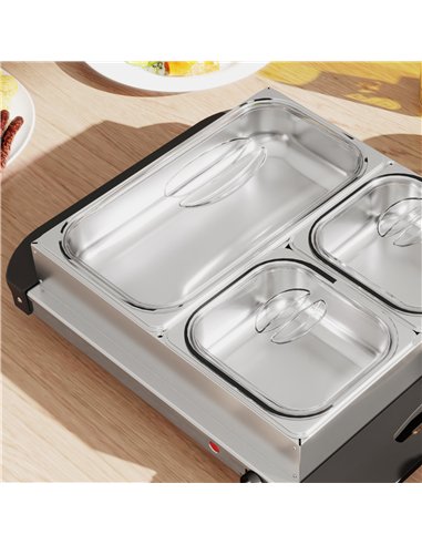 HOMCOM 4.5L Stainless Steel Electric Buffet Server, with 3x Trays and Lids, Set of 2