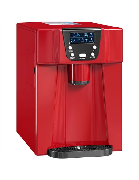 HOMCOM 3L Ice Maker Machine and Water Dispenser, 12kg in 24H, 2 Sizes 9 Ice Cubes Ready in 6-10 Mins Ice Machine, Red