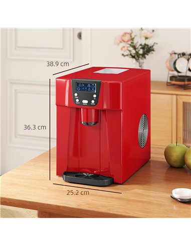 HOMCOM 3L Ice Maker Machine and Water Dispenser, 12kg in 24H, 2 Sizes 9 Ice Cubes Ready in 6-10 Mins Ice Machine, Red