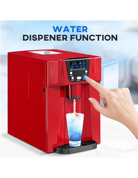 HOMCOM 3L Ice Maker Machine and Water Dispenser, 12kg in 24H, 2 Sizes 9 Ice Cubes Ready in 6-10 Mins Ice Machine, Red