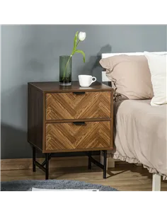 HOMCOM Bedside Table with Two Drawers, Side Cabinet Storage Unit with Metal Handles, Organisation Furniture for Living Room, Bed 2