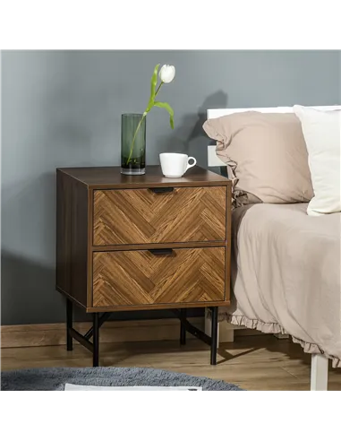 HOMCOM Bedside Table with Two Drawers, Side Cabinet Storage Unit with Metal Handles, Organisation Furniture for Living Room, Bed