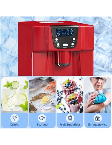 HOMCOM 3L Ice Maker Machine and Water Dispenser, 12kg in 24H, 2 Sizes 9 Ice Cubes Ready in 6-10 Mins Ice Machine, Red