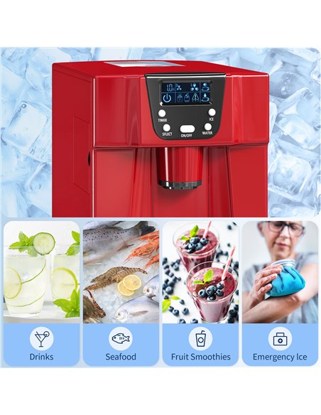 HOMCOM 3L Ice Maker Machine and Water Dispenser, 12kg in 24H, 2 Sizes 9 Ice Cubes Ready in 6-10 Mins Ice Machine, Red
