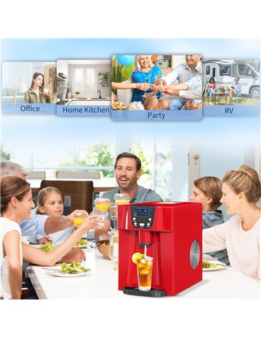 HOMCOM 3L Ice Maker Machine and Water Dispenser, 12kg in 24H, 2 Sizes 9 Ice Cubes Ready in 6-10 Mins Ice Machine, Red