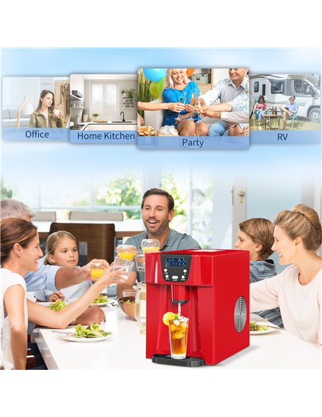 HOMCOM 3L Ice Maker Machine and Water Dispenser, 12kg in 24H, 2 Sizes 9 Ice Cubes Ready in 6-10 Mins Ice Machine, Red