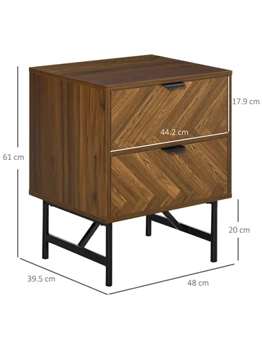 HOMCOM Bedside Table with Two Drawers, Side Cabinet Storage Unit with Metal Handles, Organisation Furniture for Living Room, Bed