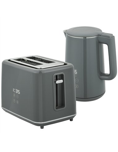 HOMCOM Digital Stainless Steel Kettle and Toaster Set, 1.5L 3000W Fast Boil Kettle, 2 Slice Toaster with 7 Level Browning Contro