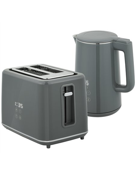 HOMCOM Digital Stainless Steel Kettle and Toaster Set, 1.5L 3000W Fast Boil Kettle, 2 Slice Toaster with 7 Level Browning Contro
