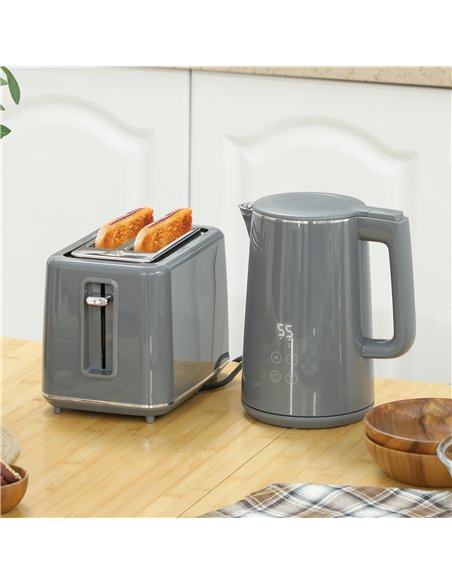 HOMCOM Digital Stainless Steel Kettle and Toaster Set, 1.5L 3000W Fast Boil Kettle, 2 Slice Toaster with 7 Level Browning Contro