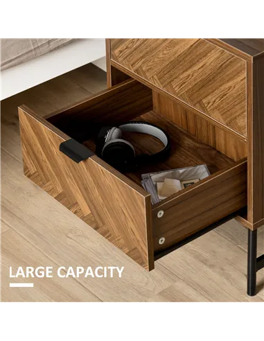 HOMCOM Bedside Table with Two Drawers, Side Cabinet Storage Unit with Metal Handles, Organisation Furniture for Living Room, Bed
