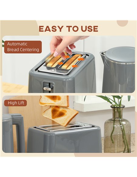 HOMCOM Digital Stainless Steel Kettle and Toaster Set, 1.5L 3000W Fast Boil Kettle, 2 Slice Toaster with 7 Level Browning Contro