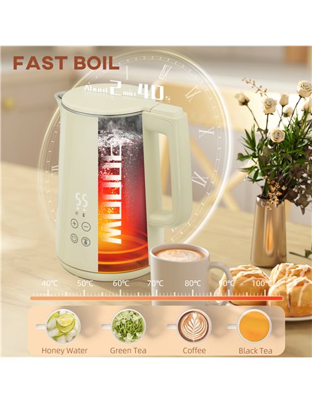 HOMCOM Digital Stainless Steel Kettle and Toaster Set, 1.5L 3000W Fast Boil Kettle, 2 Slice Toaster with 7 Level Browning Contro