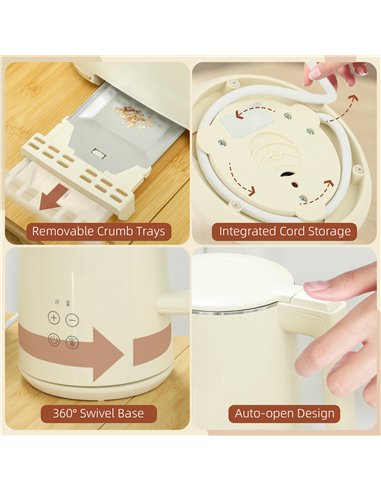 HOMCOM Digital Stainless Steel Kettle and Toaster Set, 1.5L 3000W Fast Boil Kettle, 2 Slice Toaster with 7 Level Browning Contro